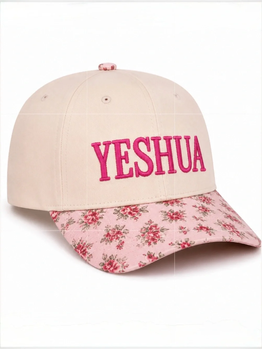 Yeshua Embroidered Trucker Hat | Cream Pink Ditsy Floral Faith Cap NWT